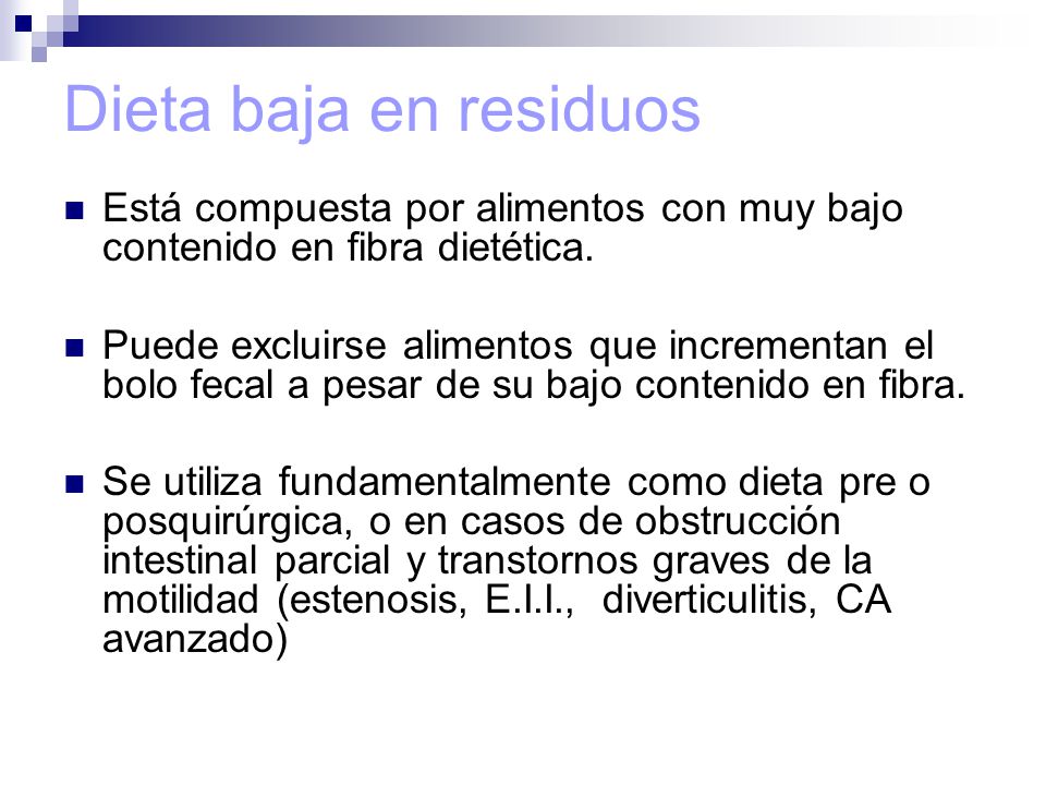 Dieta baja en fibra alimentos
